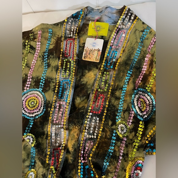 Festival Universe green ice tie dyed sequin embellished kimono robe dream coat - Picture 11 of 16